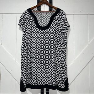 Tina Stephens Top Women Large Tunic Short Sleeve Scoop Neck Tee Shirt Geometric